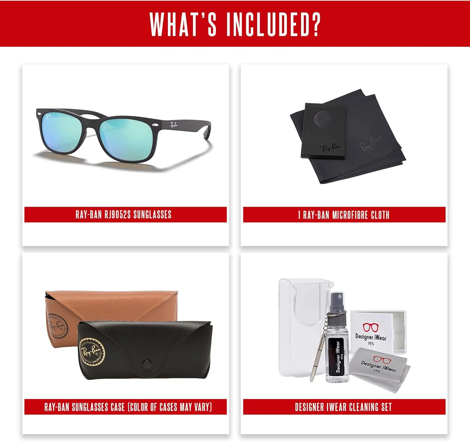 Ray-Ban Junior XS Kids' New Wayfarer RJ9052S Square Sunglasses for SMALL Boys and Girls   BUNDLE With DIW Kit