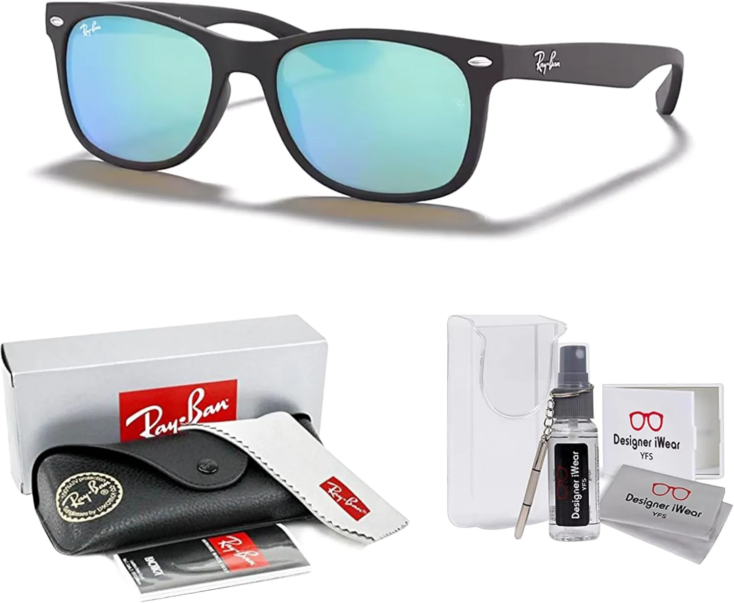 Ray-Ban Junior XS Kids' New Wayfarer RJ9052S Square Sunglasses for SMALL Boys and Girls   BUNDLE With DIW Kit