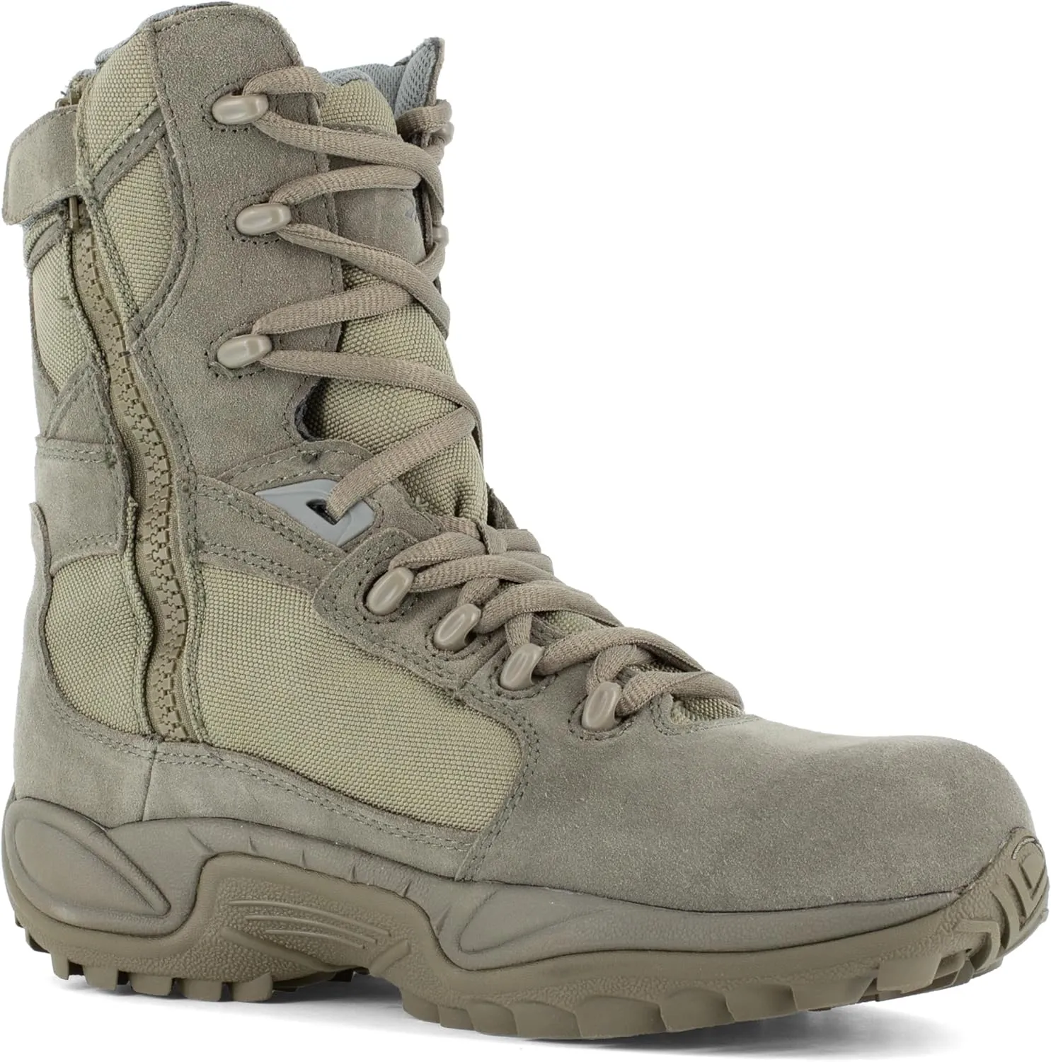 Reebok Work Men's Rb8995 Rapid Response Rb Safety Toe 8" Stealth Boot with Side Zipper Sage Green Military & Tactical