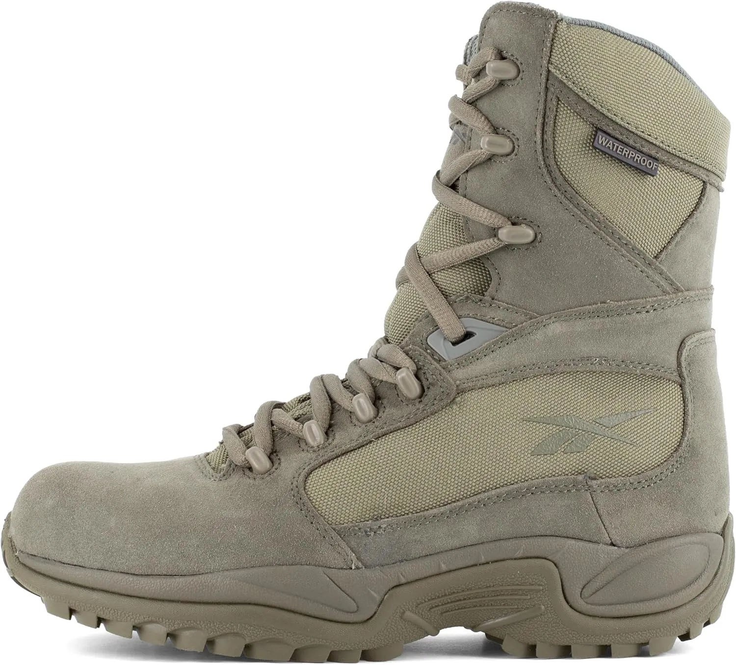 Reebok Work Men's Rb8995 Rapid Response Rb Safety Toe 8" Stealth Boot with Side Zipper Sage Green Military & Tactical