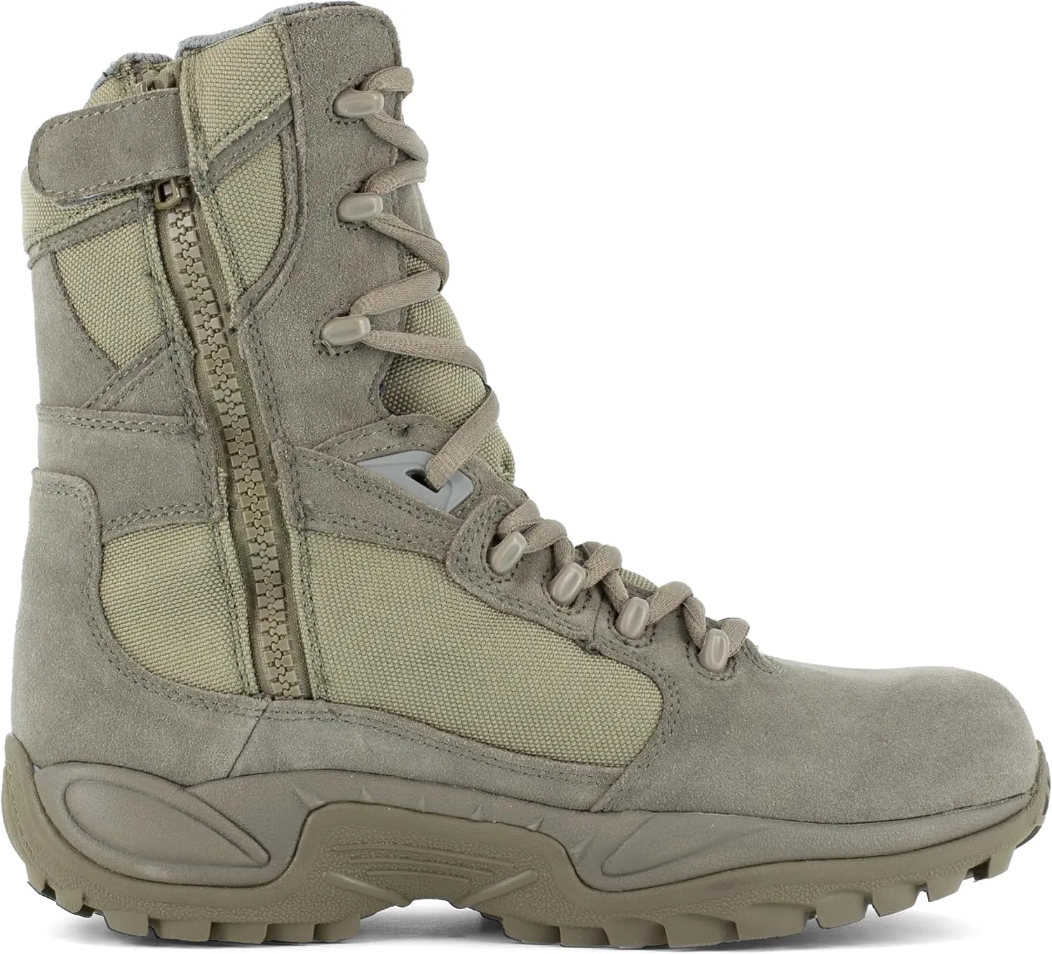 Reebok Work Men's Rb8995 Rapid Response Rb Safety Toe 8" Stealth Boot with Side Zipper Sage Green Military & Tactical