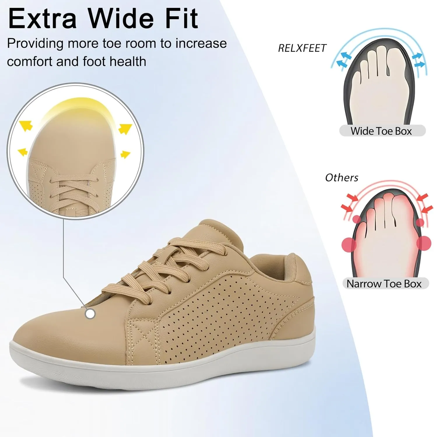 relxfeet Women's Minimalist Barefoot Shoes Zero Drop Walking Shoes Lightweight Fashion Sneakers Wide Toe Box