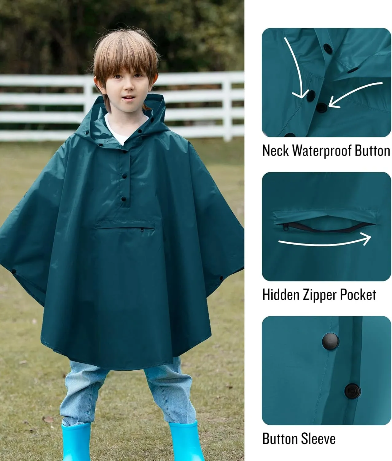 SaphiRose Lightweight Kids Rain Poncho Jacket Waterproof Outwear Rain Coat