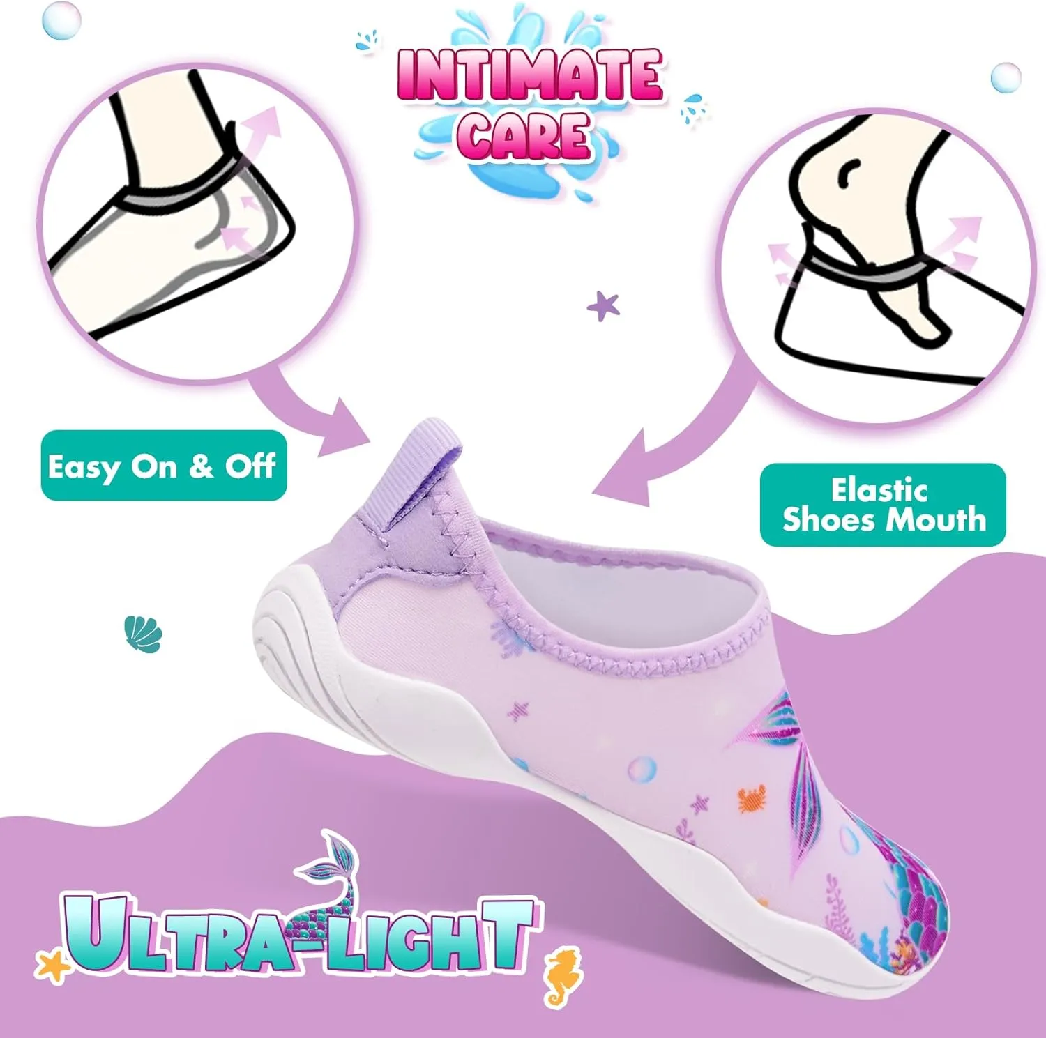 Toddler & Kids Water Shoes, Non-Slip Aqua Shoes for Boys & Girls, Lightweight Quick-Dry Sport Shoes for Beach & Swim