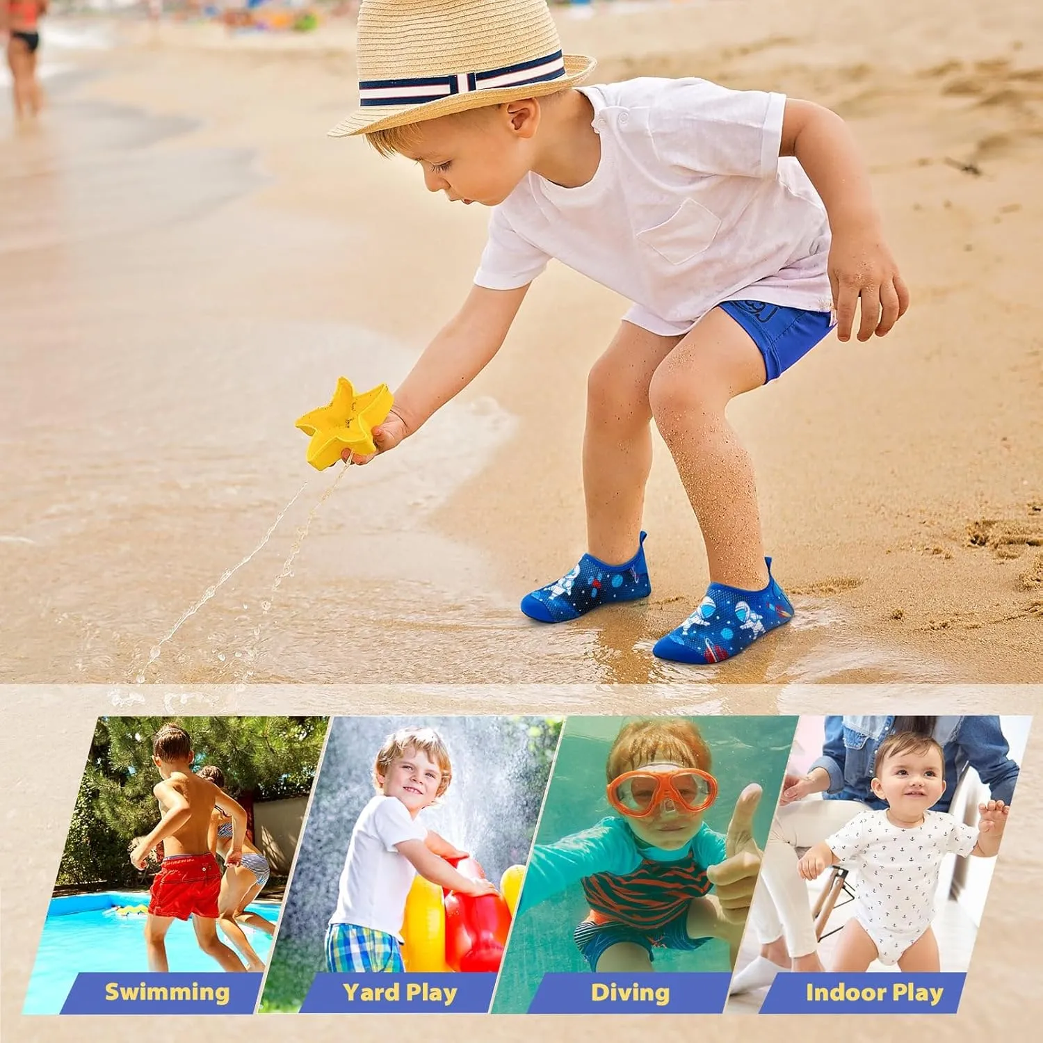 Toddler & Kids Water Shoes, Non-Slip Aqua Shoes for Boys & Girls, Lightweight Quick-Dry Sport Shoes for Beach & Swim