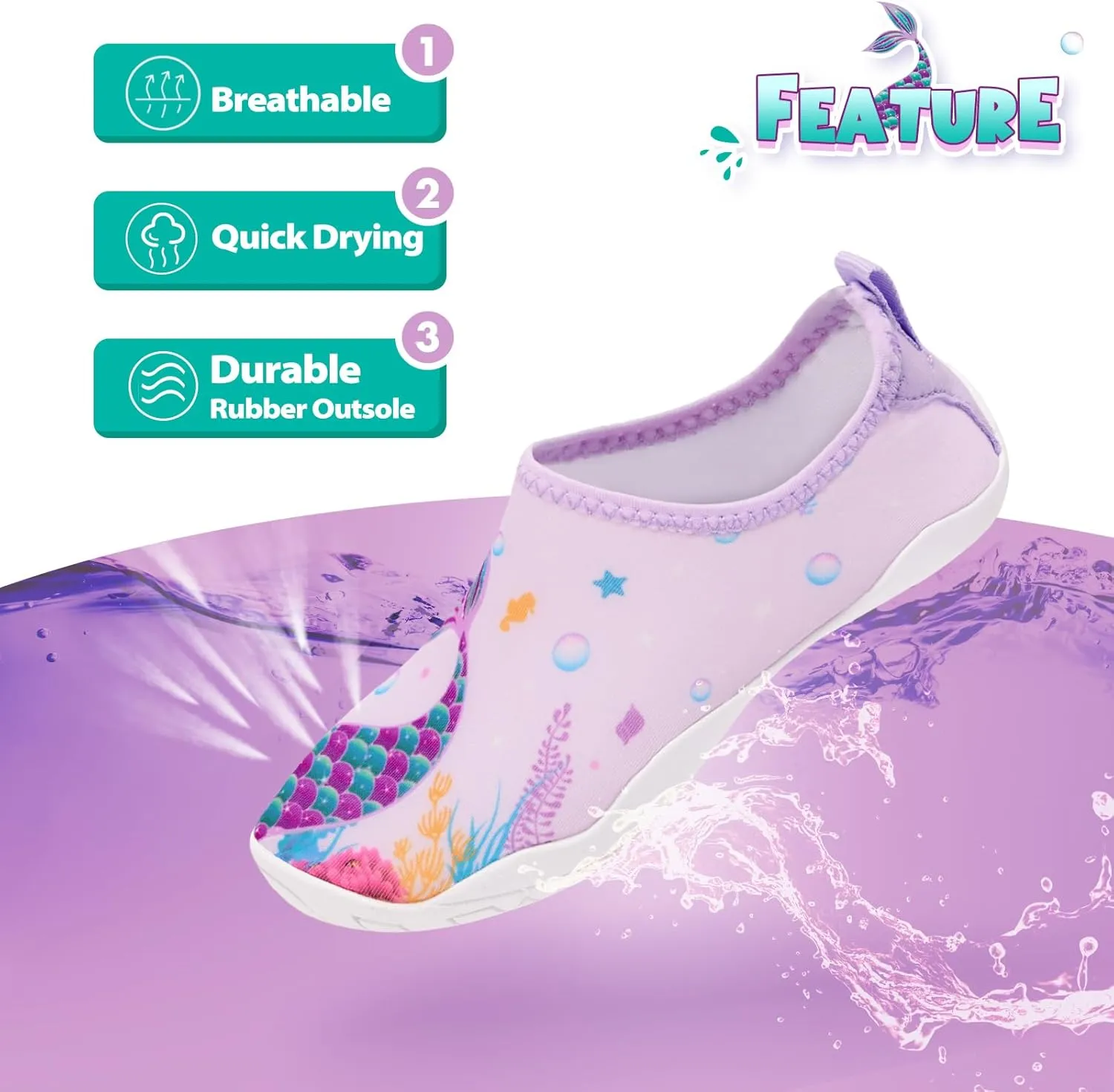 Toddler & Kids Water Shoes, Non-Slip Aqua Shoes for Boys & Girls, Lightweight Quick-Dry Sport Shoes for Beach & Swim