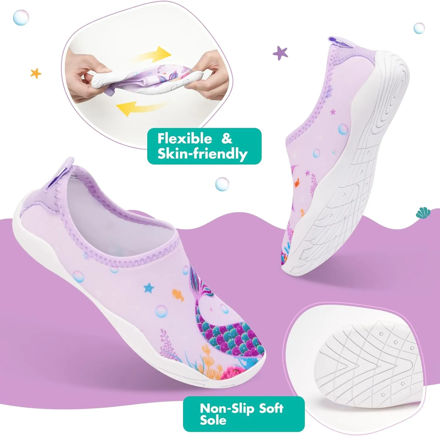 Toddler & Kids Water Shoes, Non-Slip Aqua Shoes for Boys & Girls, Lightweight Quick-Dry Sport Shoes for Beach & Swim