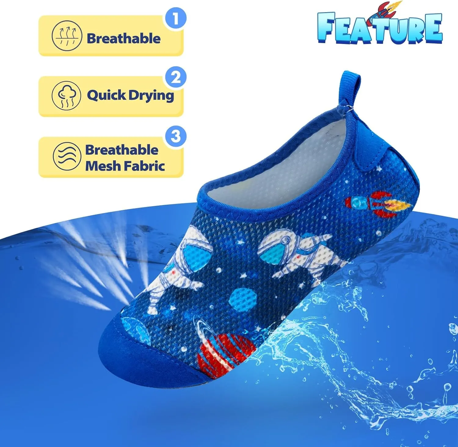 Toddler & Kids Water Shoes, Non-Slip Aqua Shoes for Boys & Girls, Lightweight Quick-Dry Sport Shoes for Beach & Swim