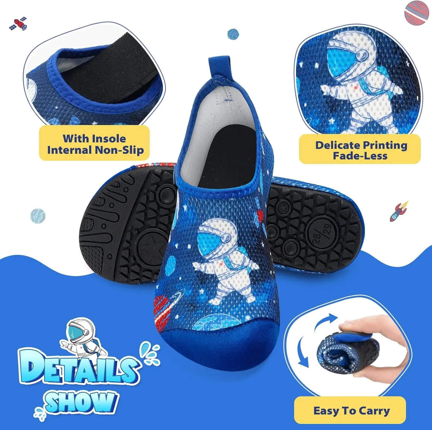 Toddler & Kids Water Shoes, Non-Slip Aqua Shoes for Boys & Girls, Lightweight Quick-Dry Sport Shoes for Beach & Swim