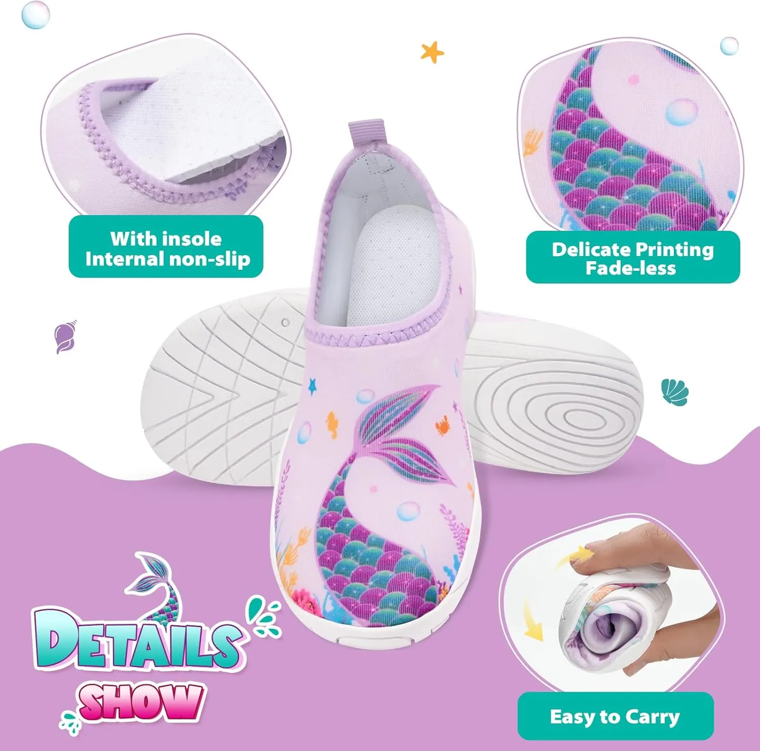Toddler & Kids Water Shoes, Non-Slip Aqua Shoes for Boys & Girls, Lightweight Quick-Dry Sport Shoes for Beach & Swim