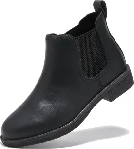 TRULAND Women's Leather Chelsea Boots - Classic Slip On Low Heel Fall Ankle Booties