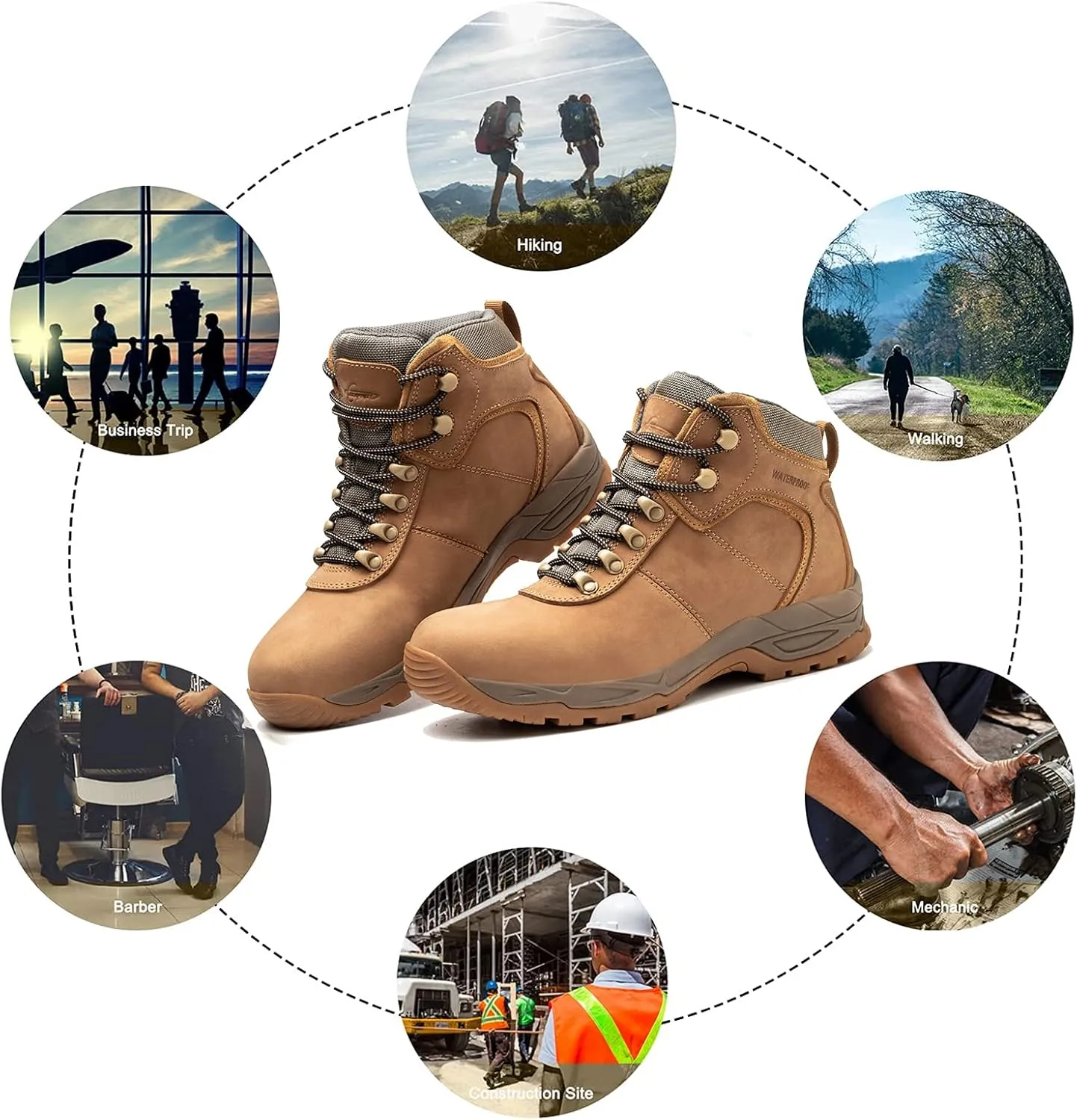 Waterproof Hiking Boots for Men, 6" Comfortable Soft Toe Shoes Mid Non Slip Hiking Shoes Outdoor Travel Shoes Leather Hiking Backpack Boots