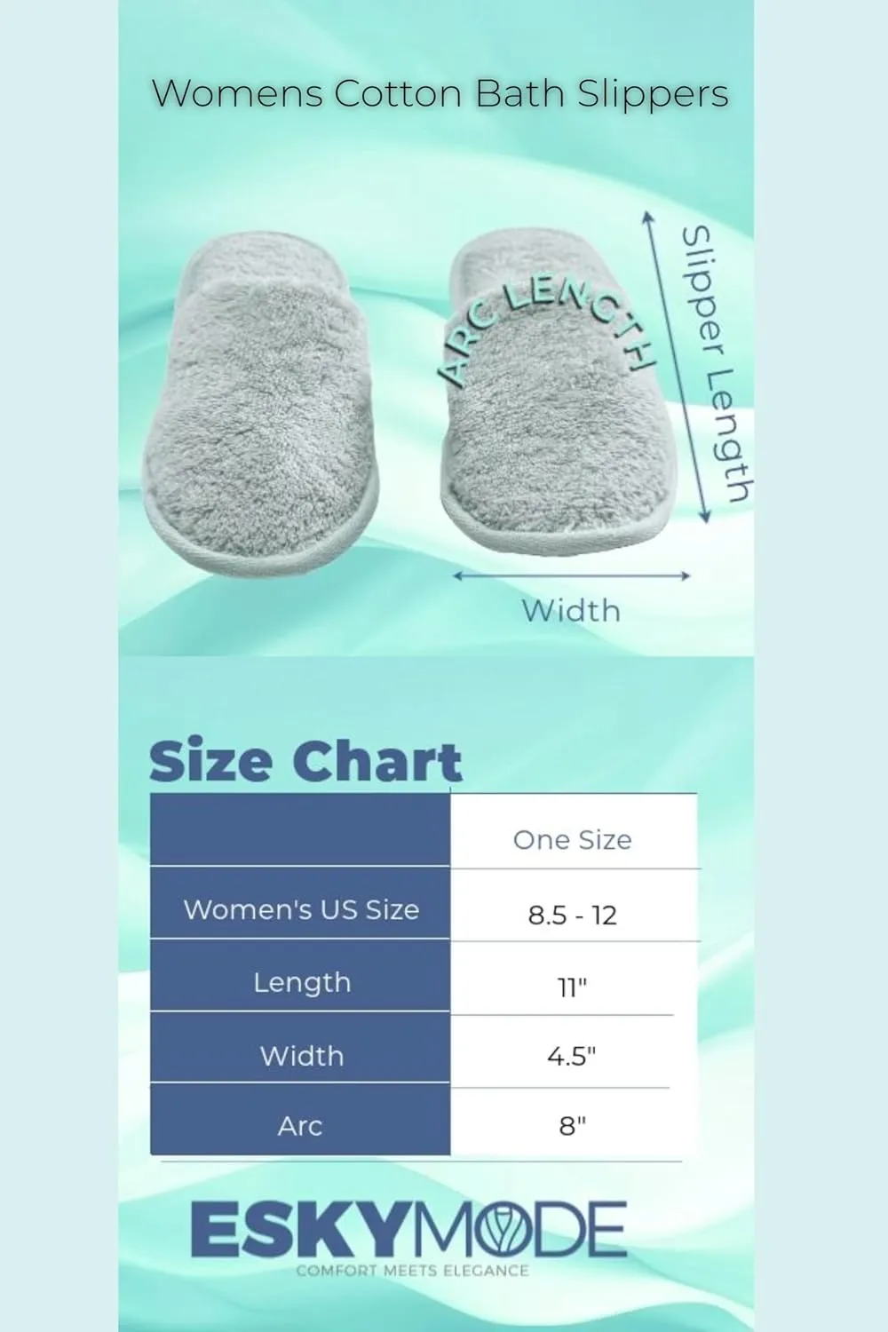 Womens Cotton Bath Slippers, Terry Cloth Spa Slippers for Women