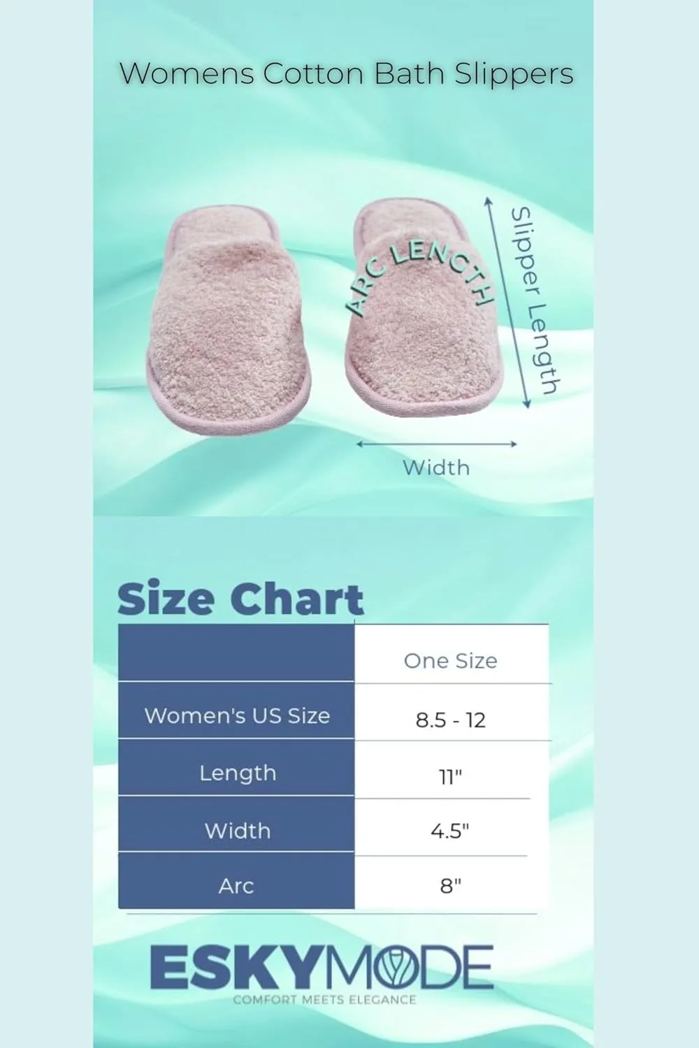 Womens Cotton Bath Slippers, Terry Cloth Spa Slippers for Women