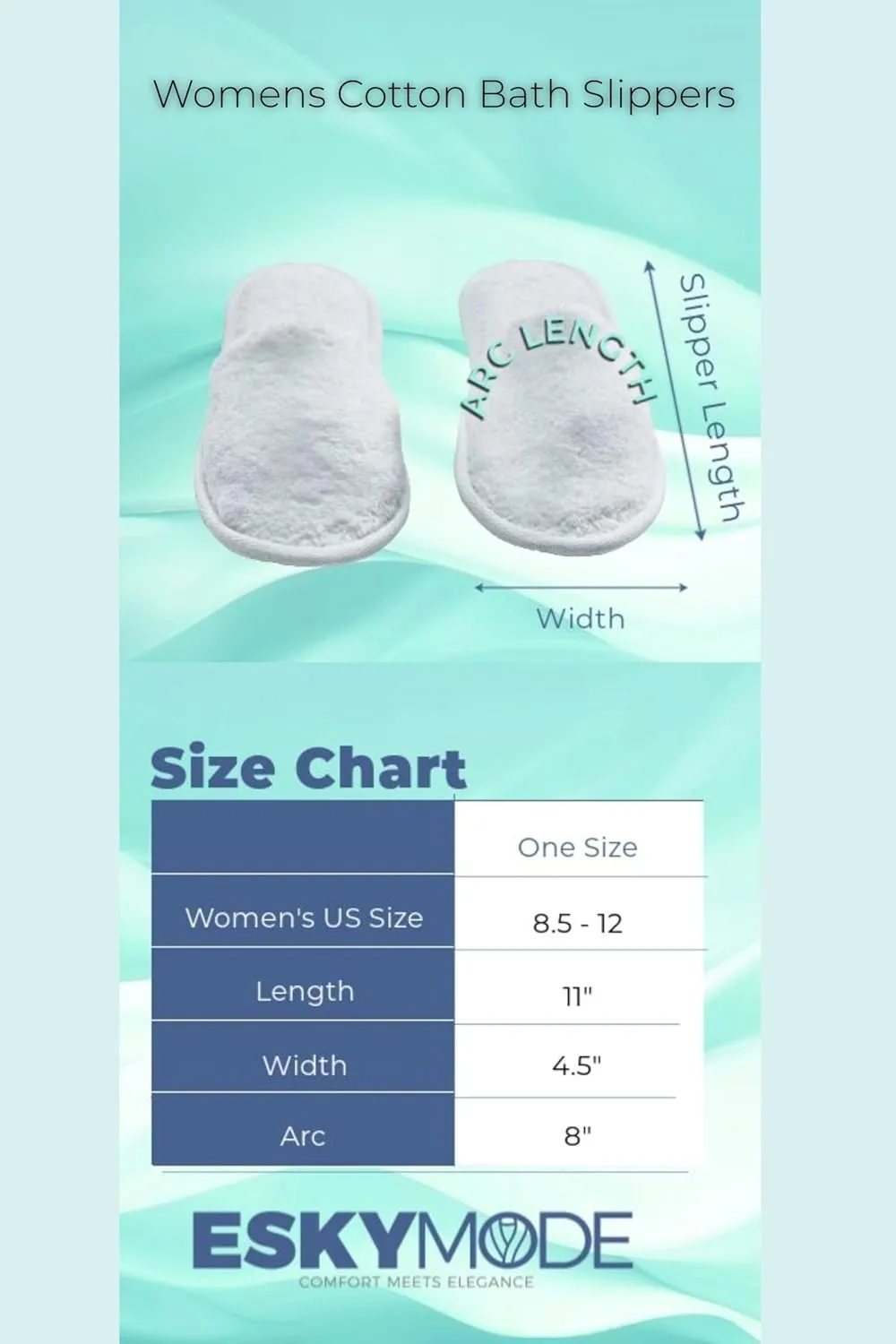 Womens Cotton Bath Slippers, Terry Cloth Spa Slippers for Women