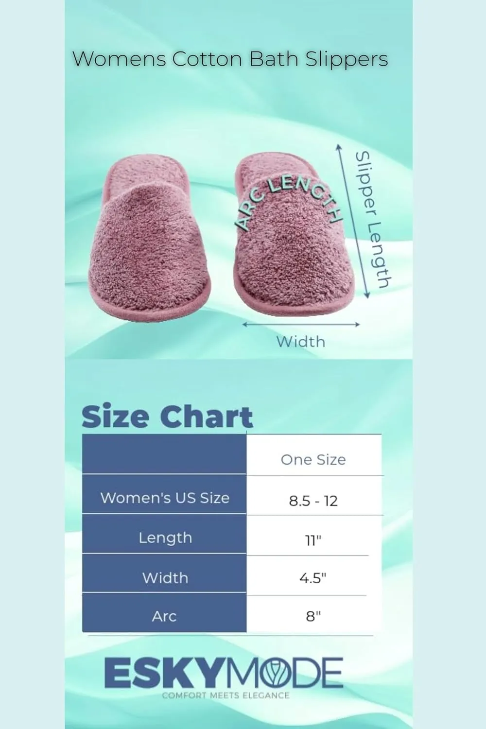 Womens Cotton Bath Slippers, Terry Cloth Spa Slippers for Women