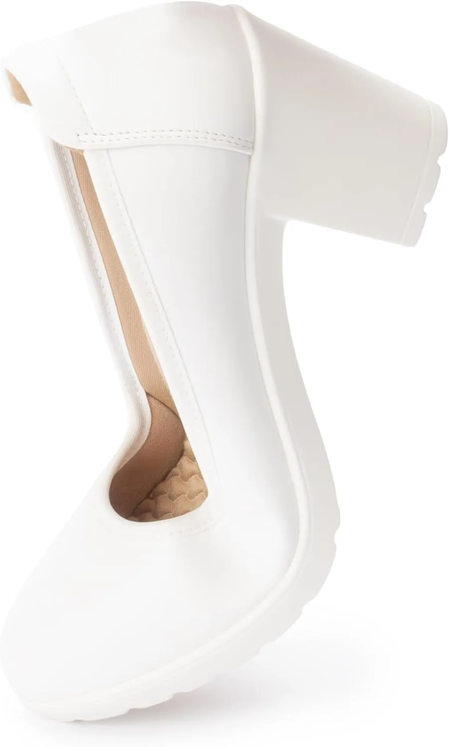 Women's Pumps with Arch Support, Chunky Closed Round Toe Block Heels for Women, Comfortable Low Heel Work Dress Shoes