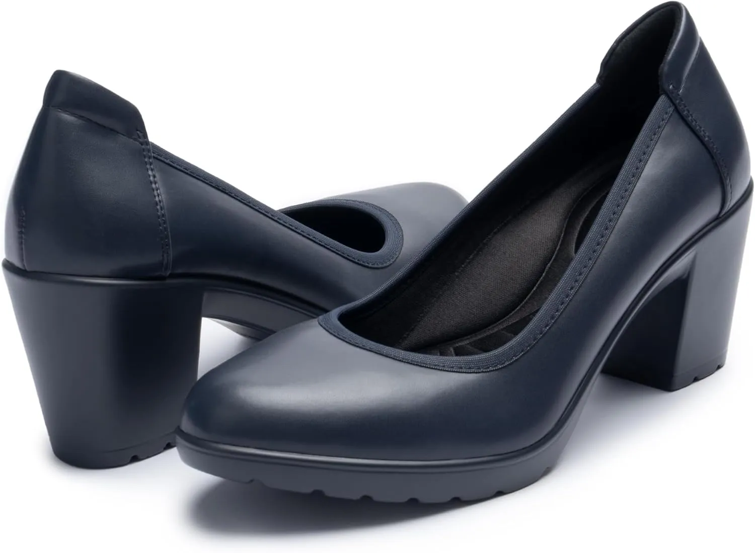 Women's Pumps with Arch Support, Chunky Closed Round Toe Block Heels for Women, Comfortable Low Heel Work Dress Shoes