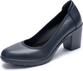 Women's Pumps with Arch Support, Chunky Closed Round Toe Block Heels for Women, Comfortable Low Heel Work Dress Shoes