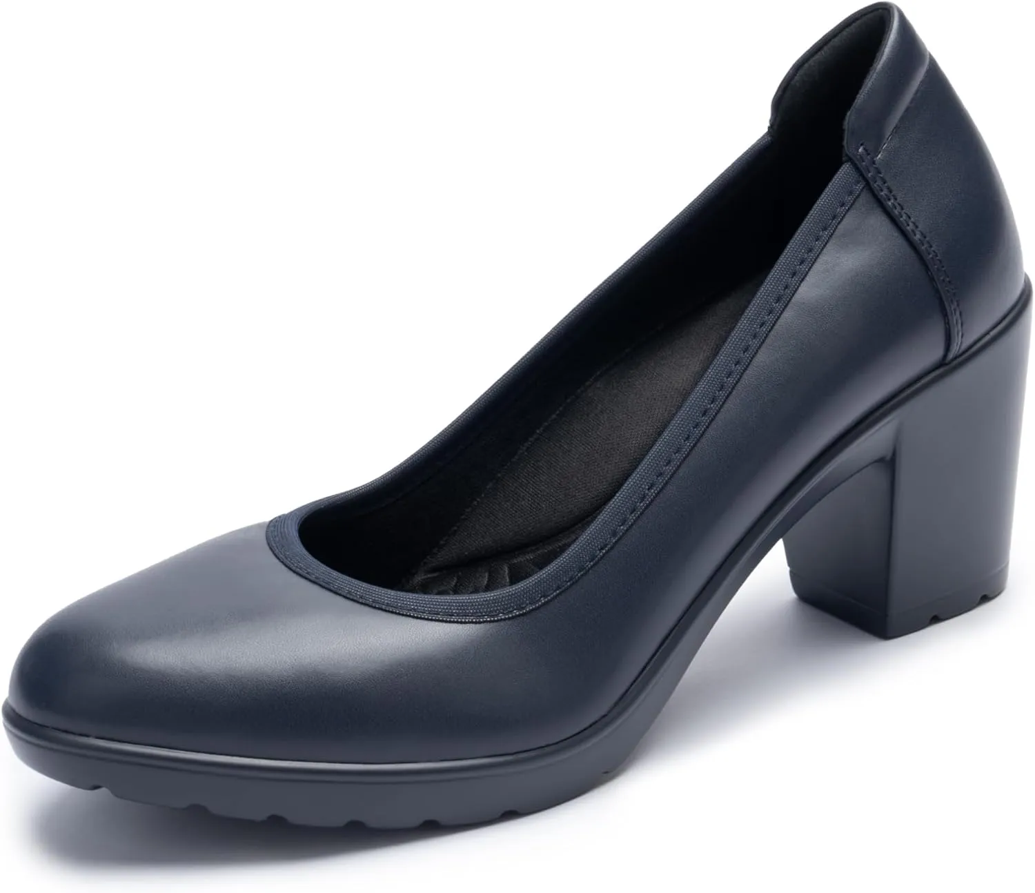 Women's Pumps with Arch Support, Chunky Closed Round Toe Block Heels for Women, Comfortable Low Heel Work Dress Shoes