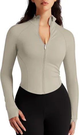 Womens Zip Up Bbl Jacket Lightweight Cropped Athletic Jacket Track Gym Workout Jackets for Running Yoga Hiking